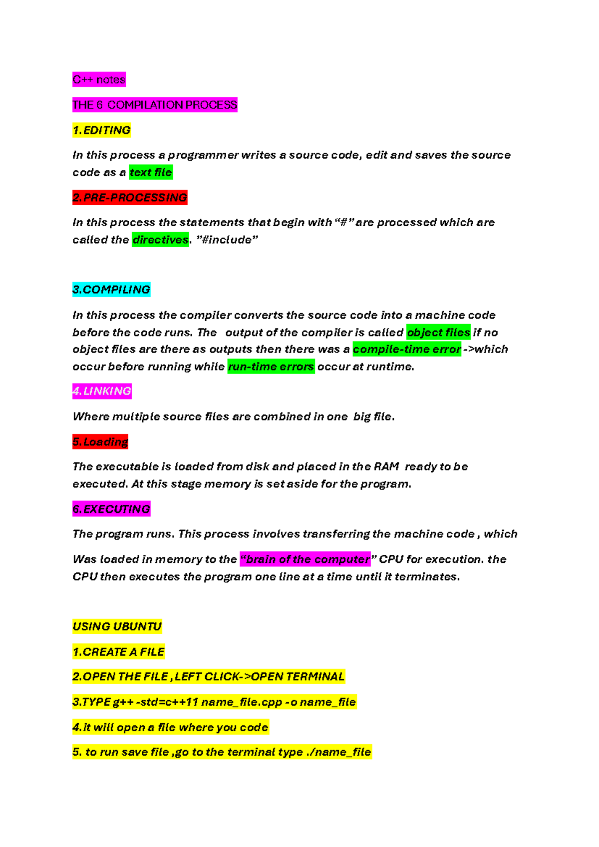 C++ Notes: Understanding the 6 Compilation Process Steps - Studocu