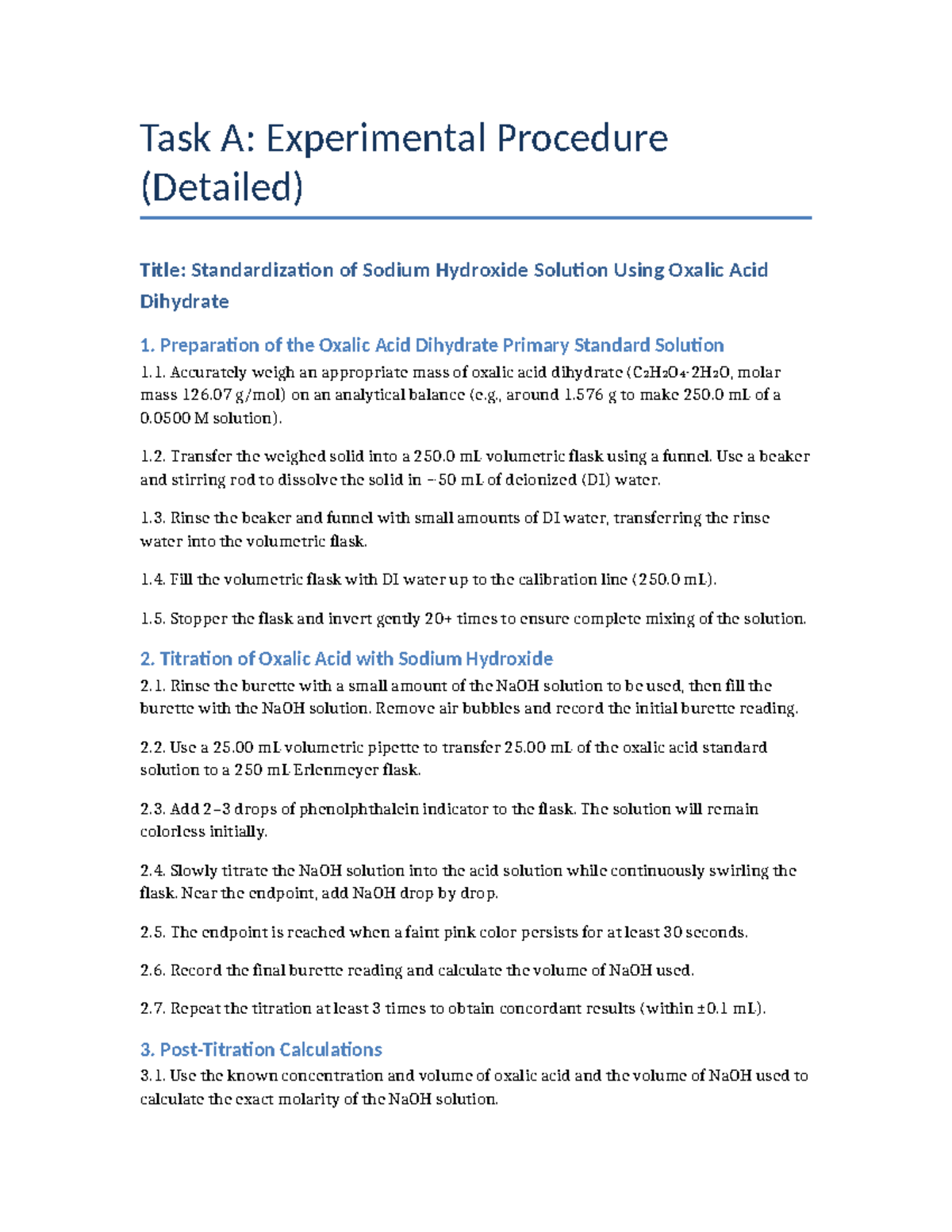 Task A Experimental Procedure - Task A: Experimental Procedure ...