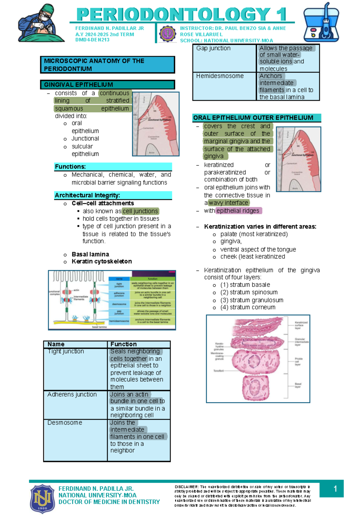 Periodontology 1 Lecture Notes - DMD4-DEN213 - Studocu