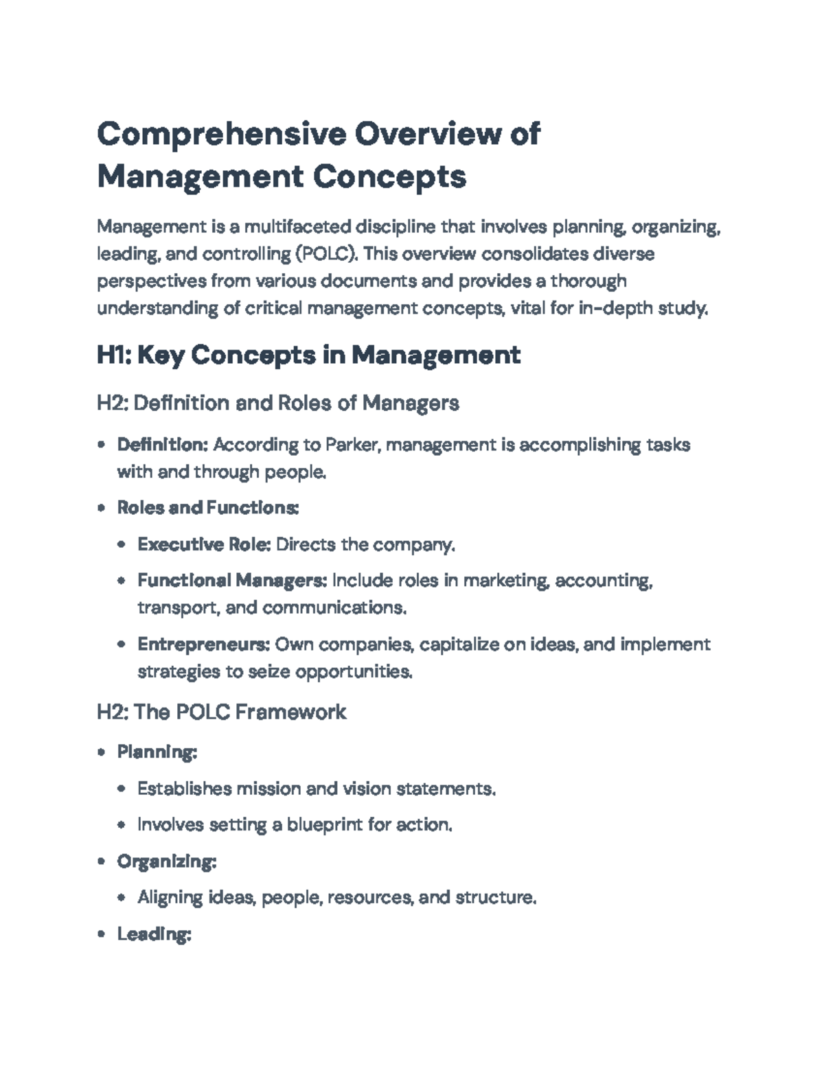 Comprehensive Overview of Management Concepts (MGMT 101 ...