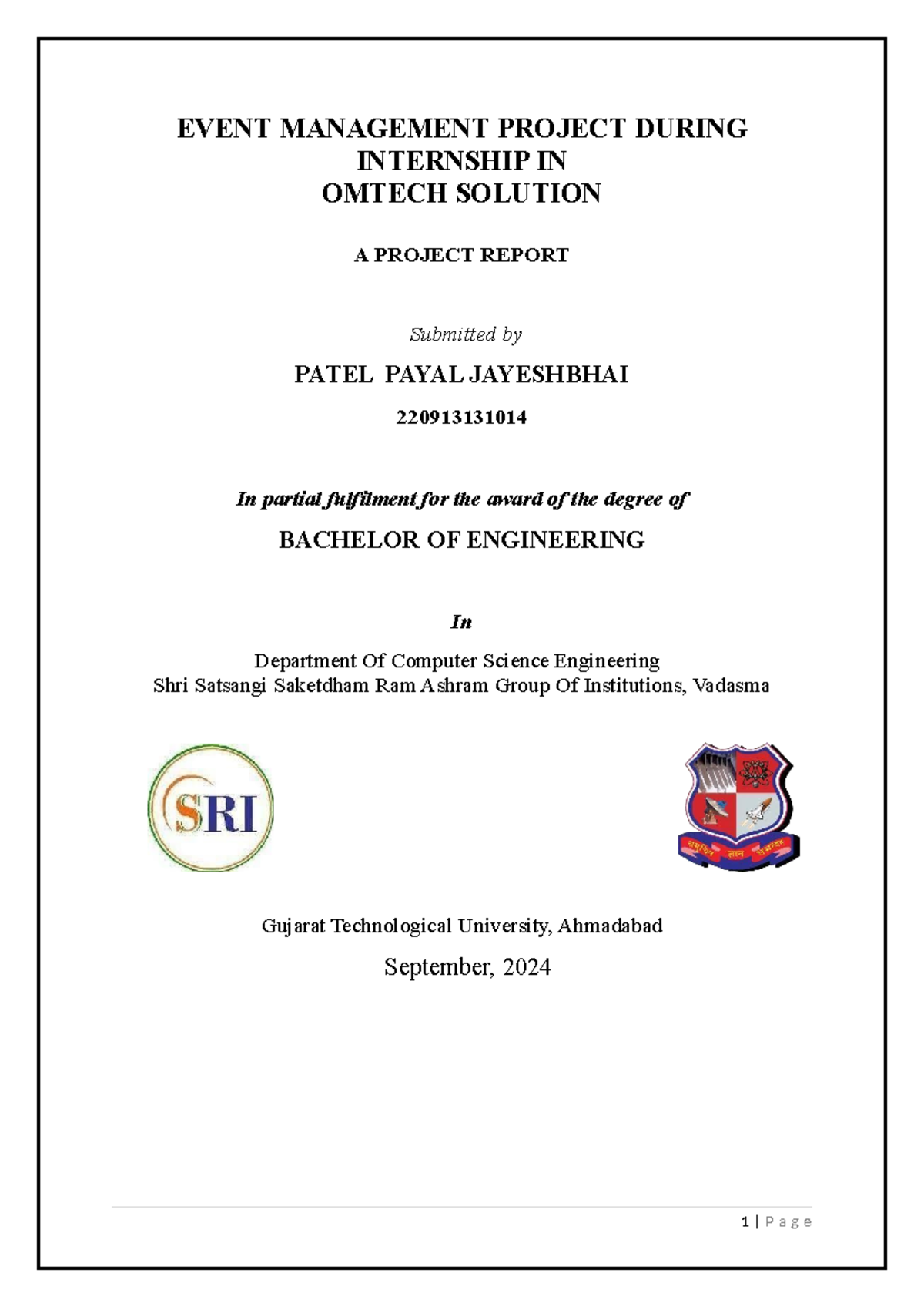 Event Management Project Report - Internship at Omtech Solution (BE ...