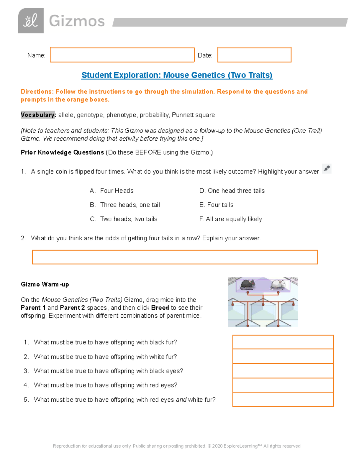Mouse Genetics (Two Traits) Exploration - 2SE - Studocu
