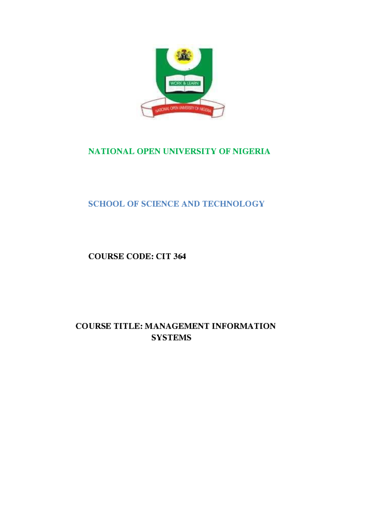 CIT 364 Course Guide: Management Information Systems Overview - Studocu