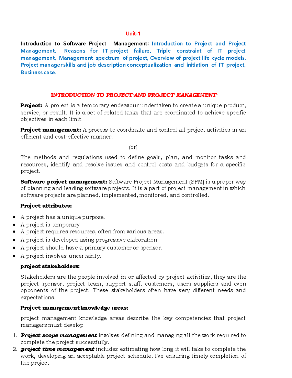 SPM 101: Introduction to Software Project Management Notes - Studocu