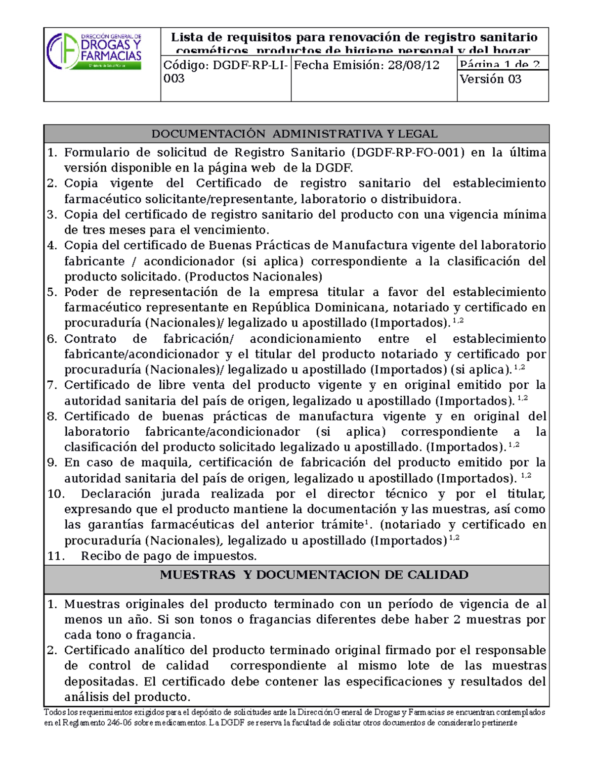 Requisitos para Renovación de Registro Sanitario: DGDF-RP-LI-003 V03 ...