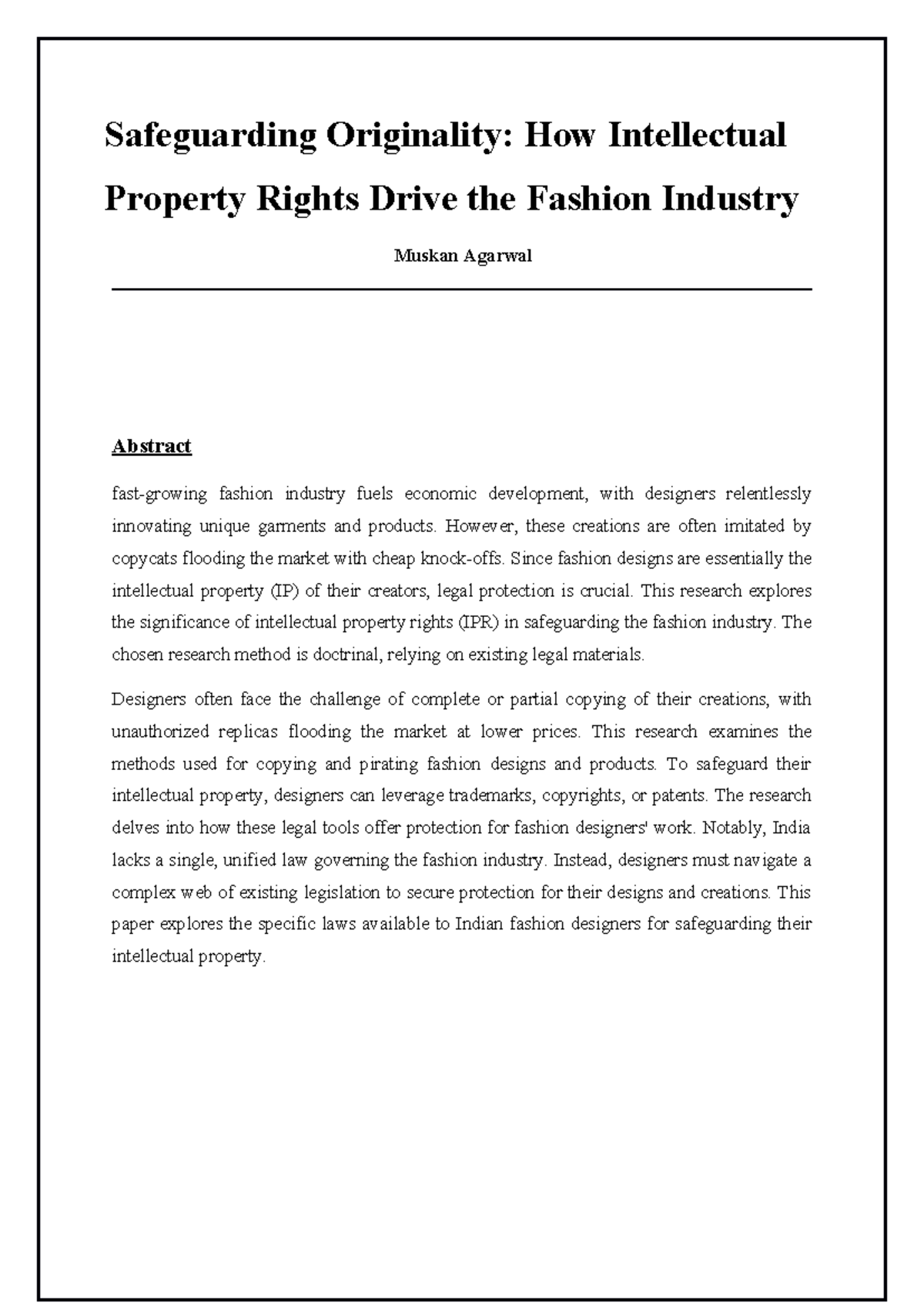 Intellectual Property Rights (IPR) in the Fashion Industry ...
