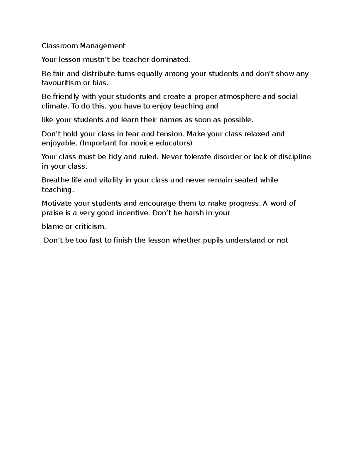 Classroom Management Strategies for Novice Educators - Studocu