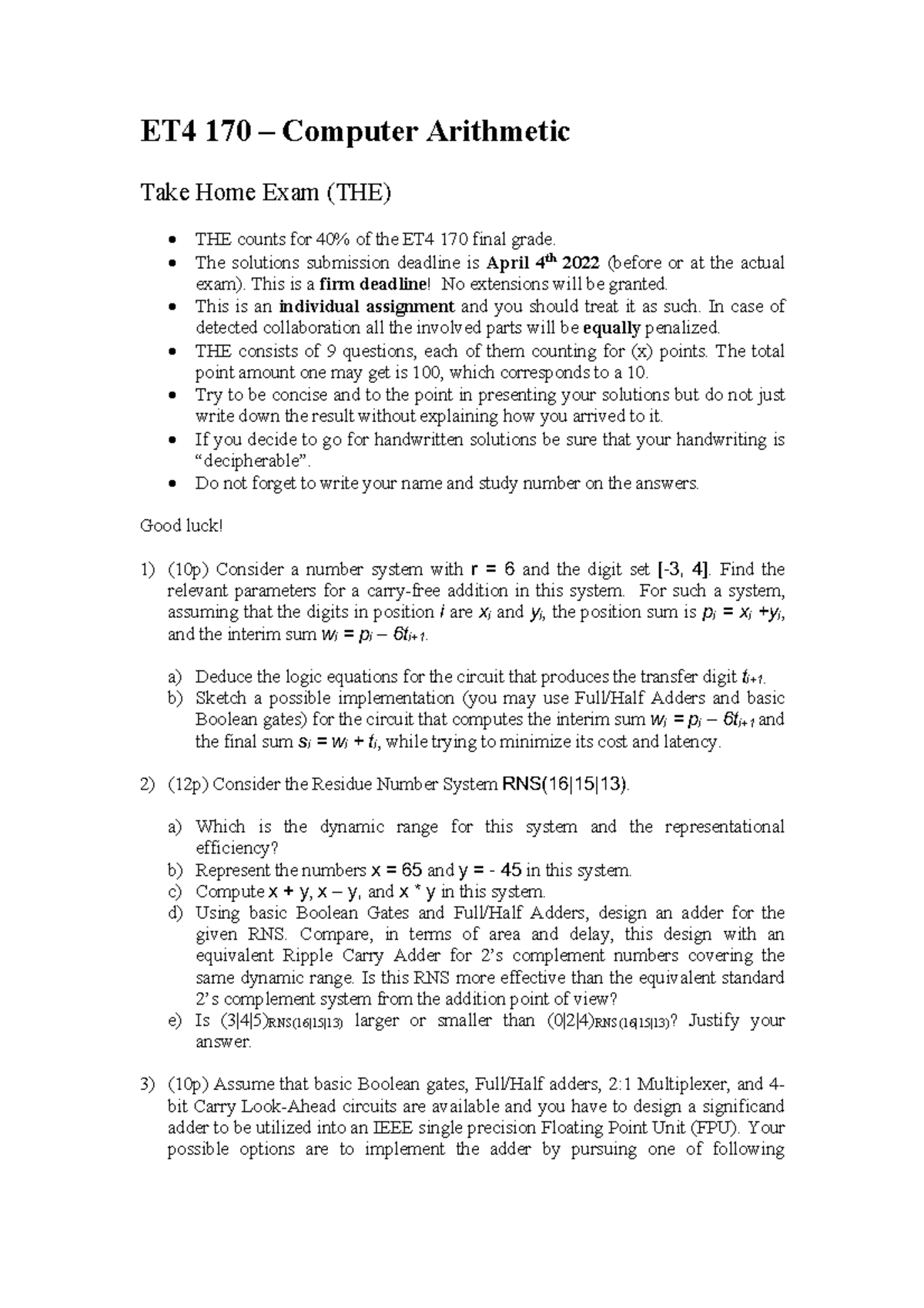 ET4 170 Take Home Exam 2022: Essential Guidelines and Instructions ...