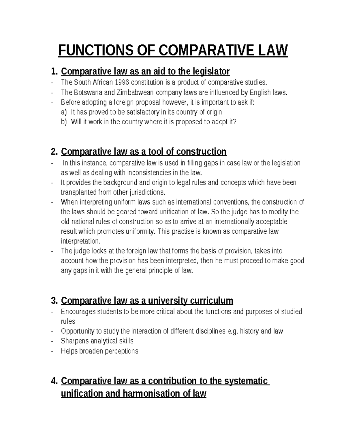 Functions and Impacts of Comparative Law in Legal Studies - Studocu