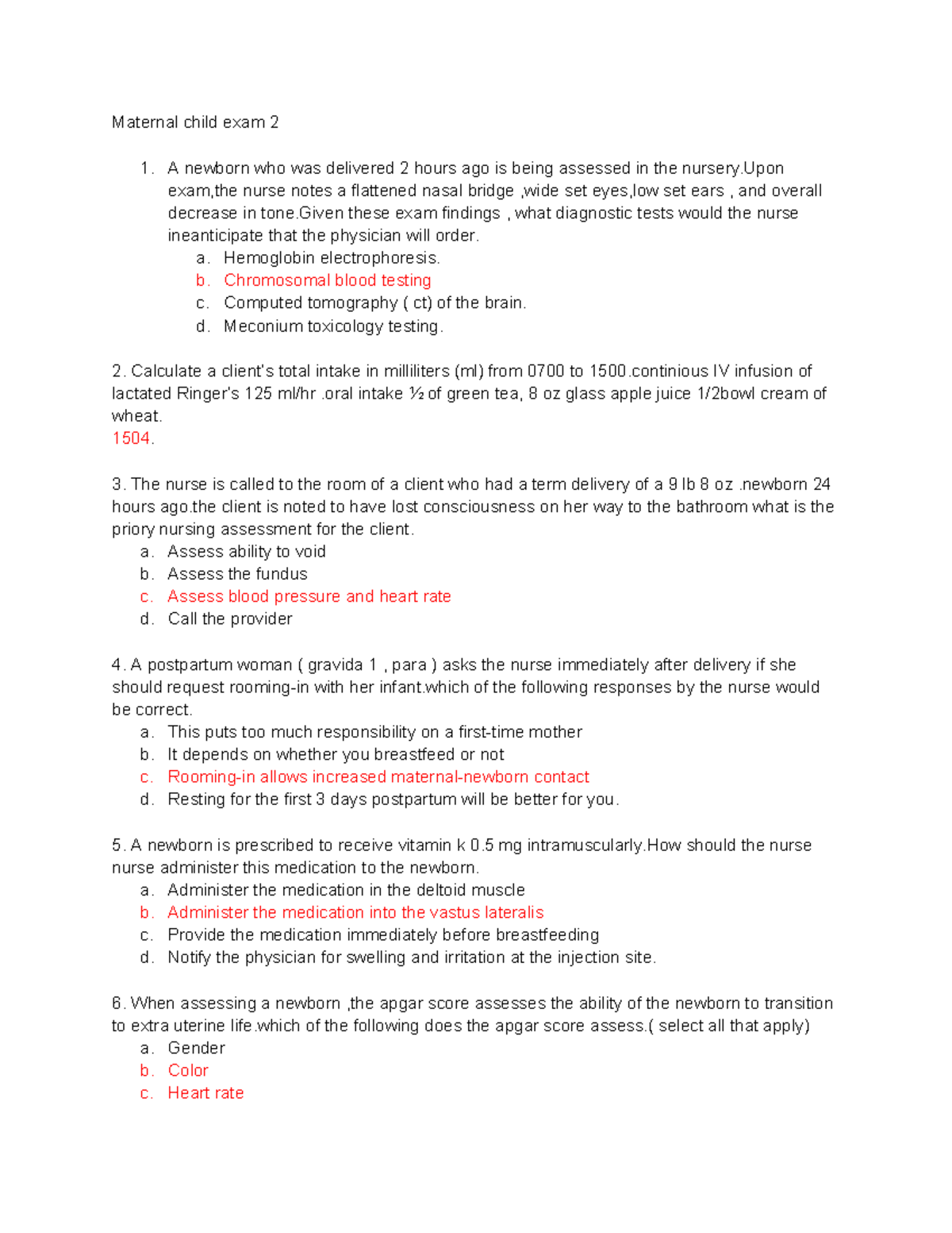 Maternal Child Nursing Exam 2 Review Guide - Studocu