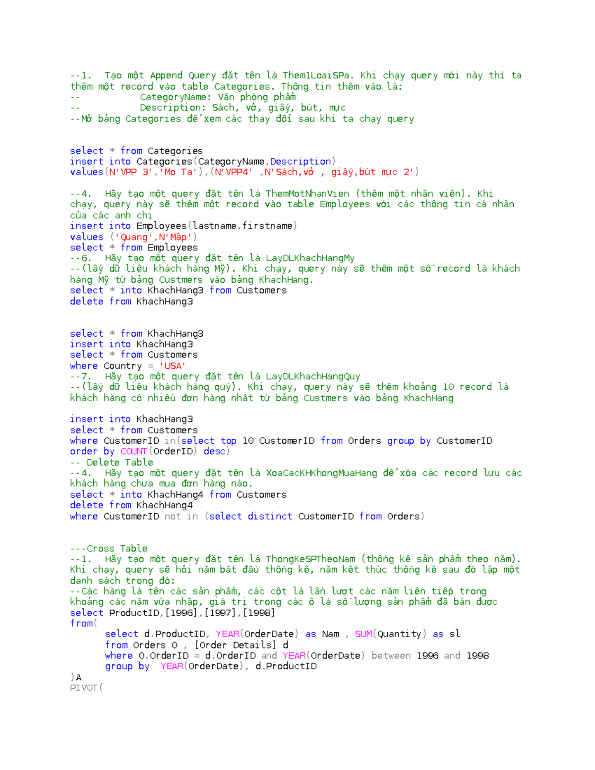 Sql - Tạo và Chạy Các Query CSDL Trong SQL Queries - Studocu