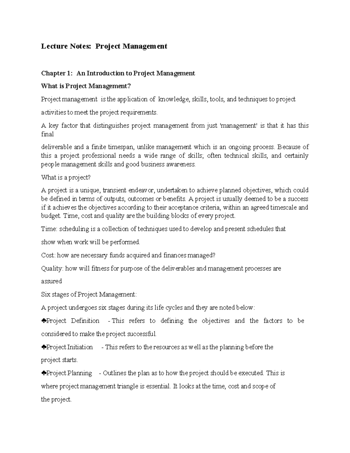 Project Management (PM 101) Lecture Notes: Key Concepts & Tools - Studocu
