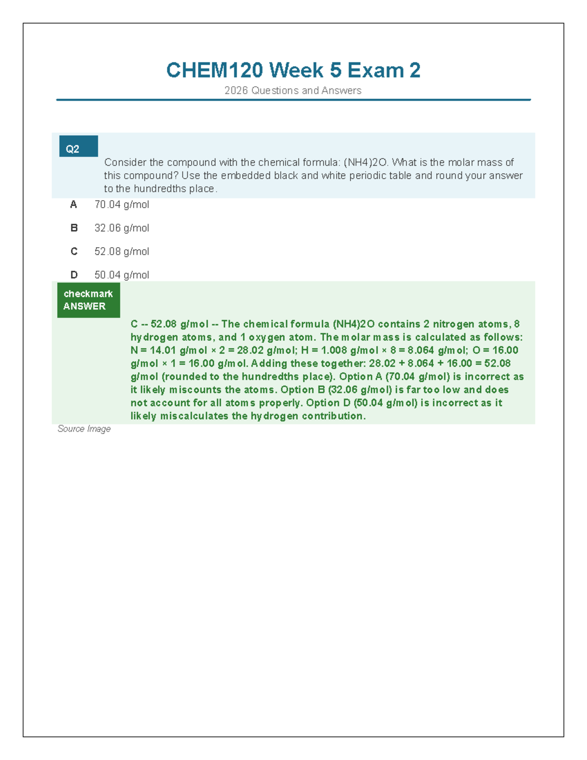 CHEM120 Week 5 Exam 2 Questions & Answers Summary - Studocu