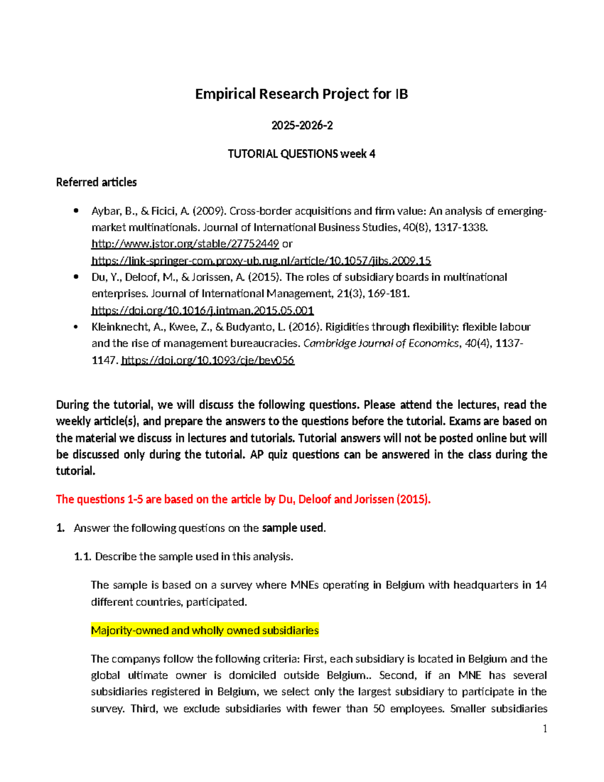 ERP25-26-2: Tutorial Questions for Empirical Research Project - Studeersnel