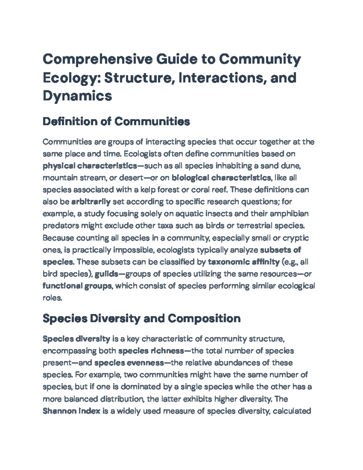 Comprehensive Overview of Community Ecology (BIO 101): Structure ...
