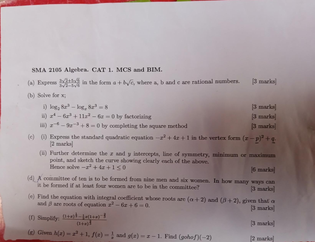 Cat1algebra - Questions covering the first topics in algebra - SMA 2105 ...