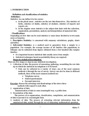Stat(I) 1-3 Lecture Notes: Introduction to Statistics and Data Methods ...