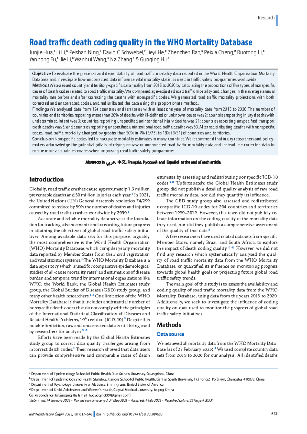 BLT - Evaluating Road Traffic Death Coding Quality in WHO Database ...