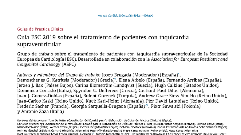 Guía de Tratamiento de Taquicardias Supraventriculares - ESC 2019 - Studocu