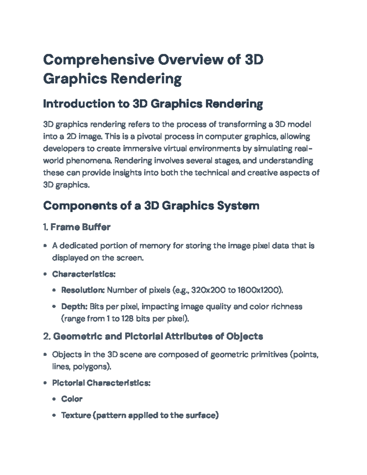 Comprehensive Guide to 3D Graphics Rendering Techniques - Studocu