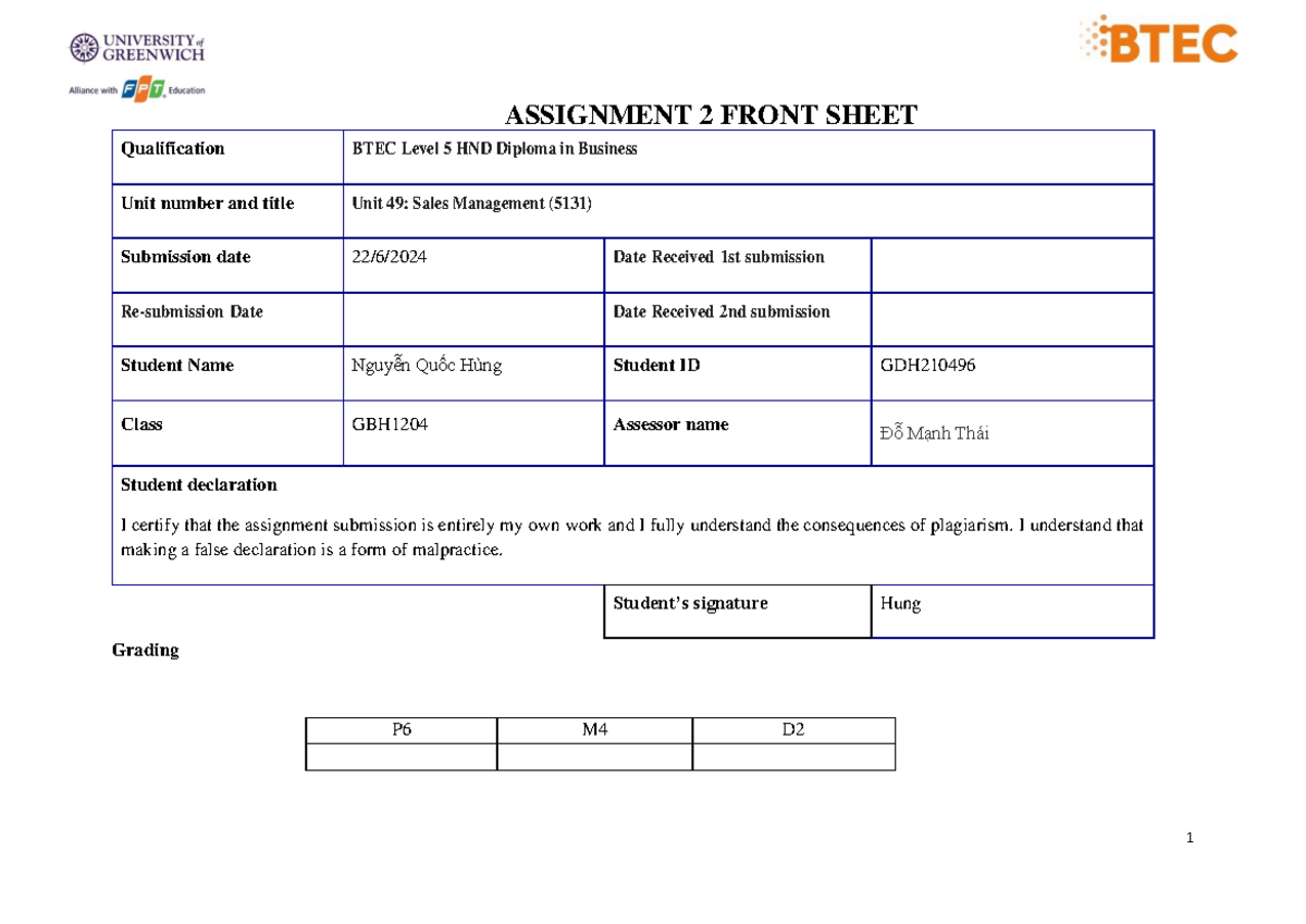 1 Unit 49 5131 Assignment 2 frontsheet (2022) - ASSIGNMENT 2 FRONT ...