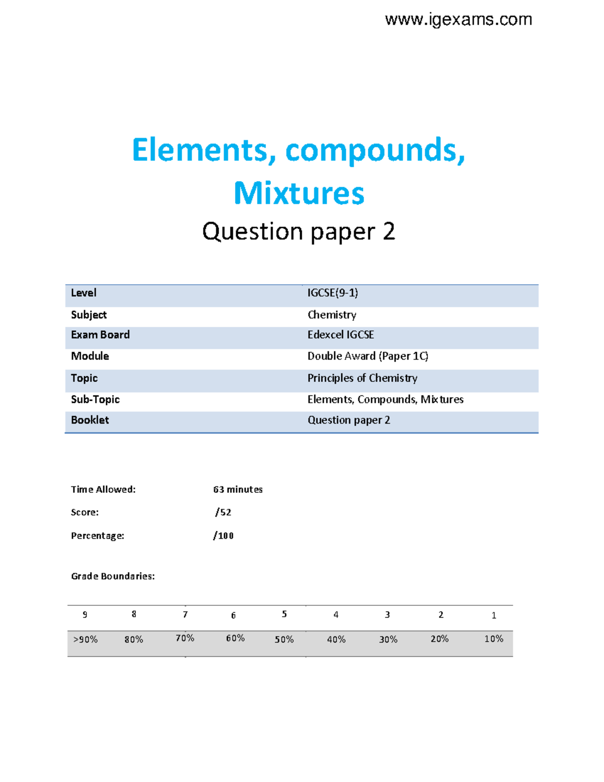 2.2 Elements, Compounds, Mixtures (1C) Question Paper Part 2 - Studocu