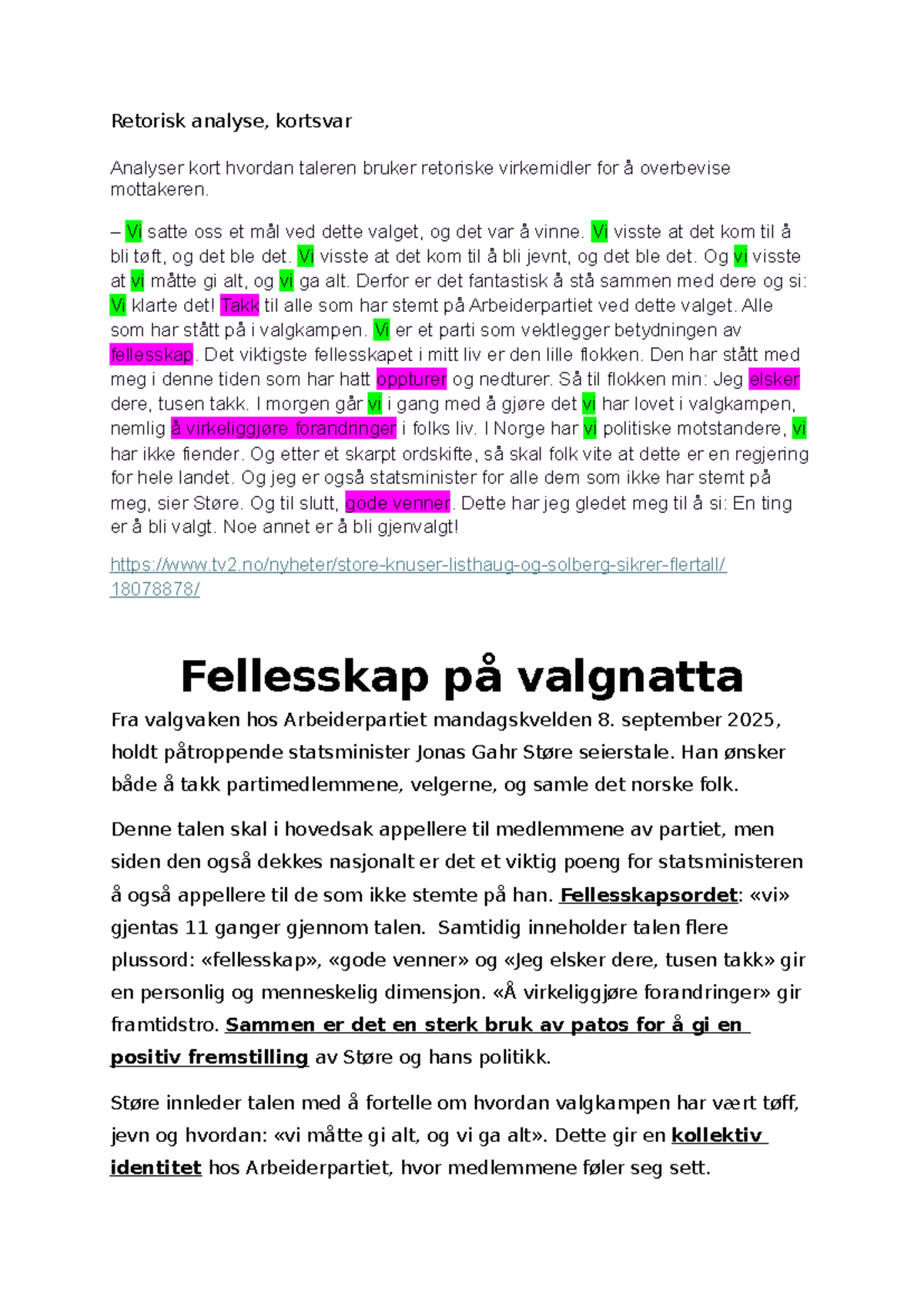 retorisk-analyse-av-statsministertale-kortsvar-om-fellesskap-studocu