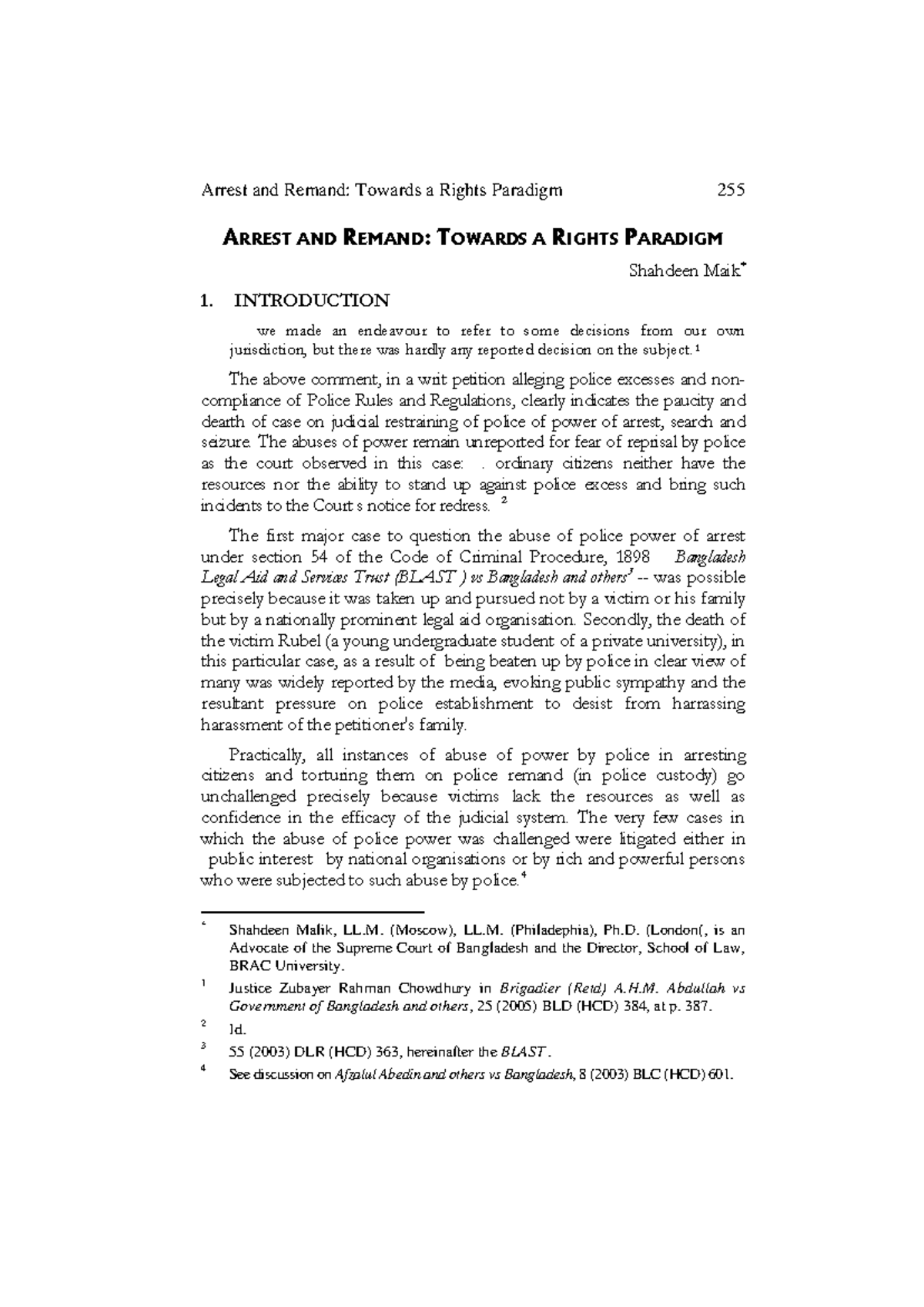 Arrest and Remand: A Rights Paradigm Analysis in Bangladesh Law 255 ...