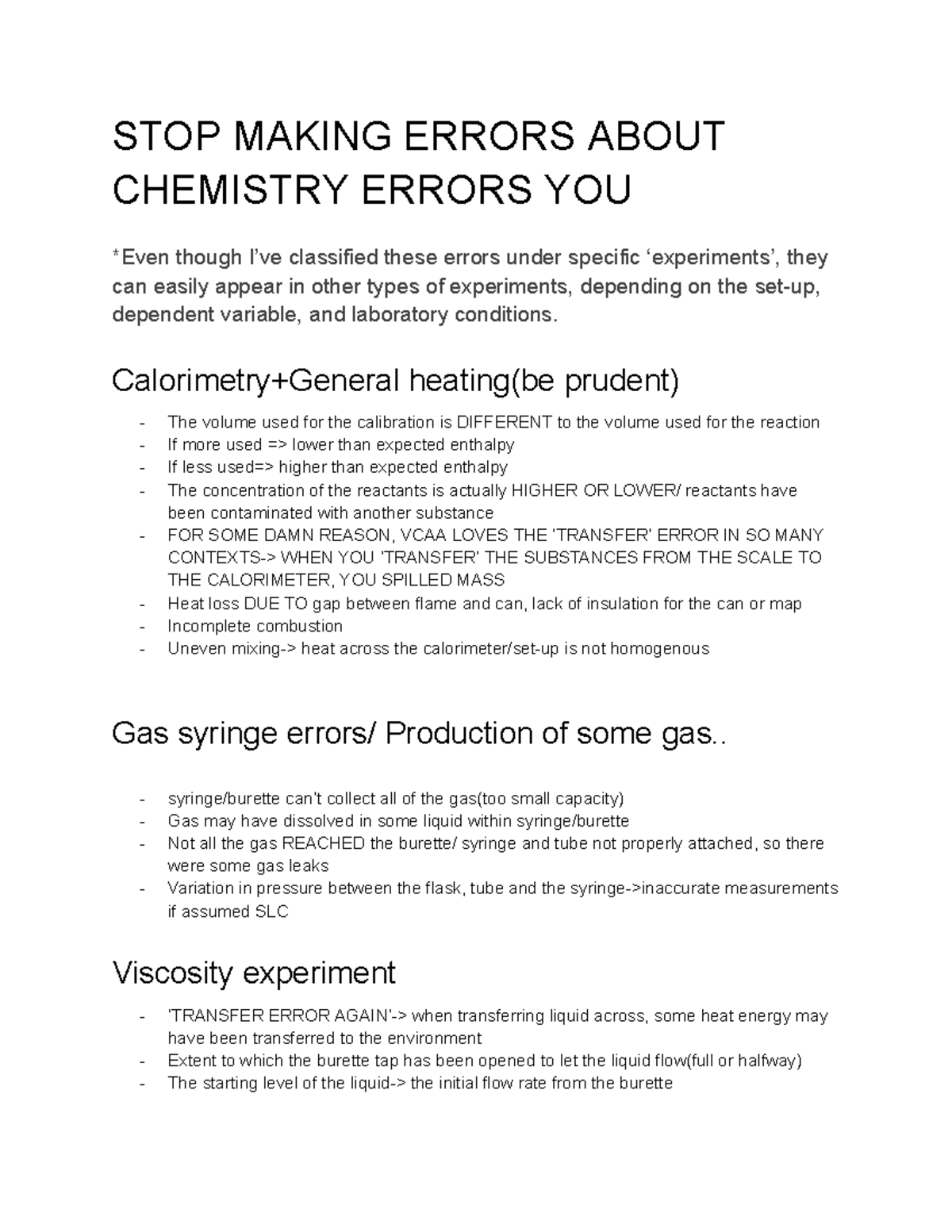 VCAA Chemistry Practicals: Common Errors and Solutions - Studocu