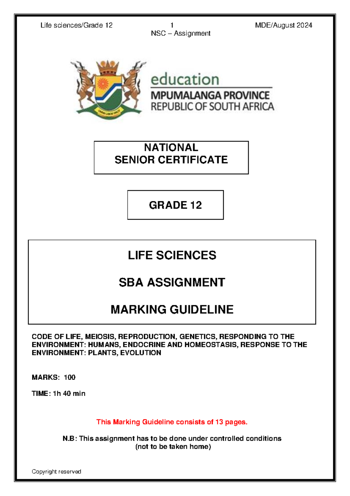 LFSC GR12 SBA Assignment AUG 2024 MG - NSC – Assignment Copyright ...