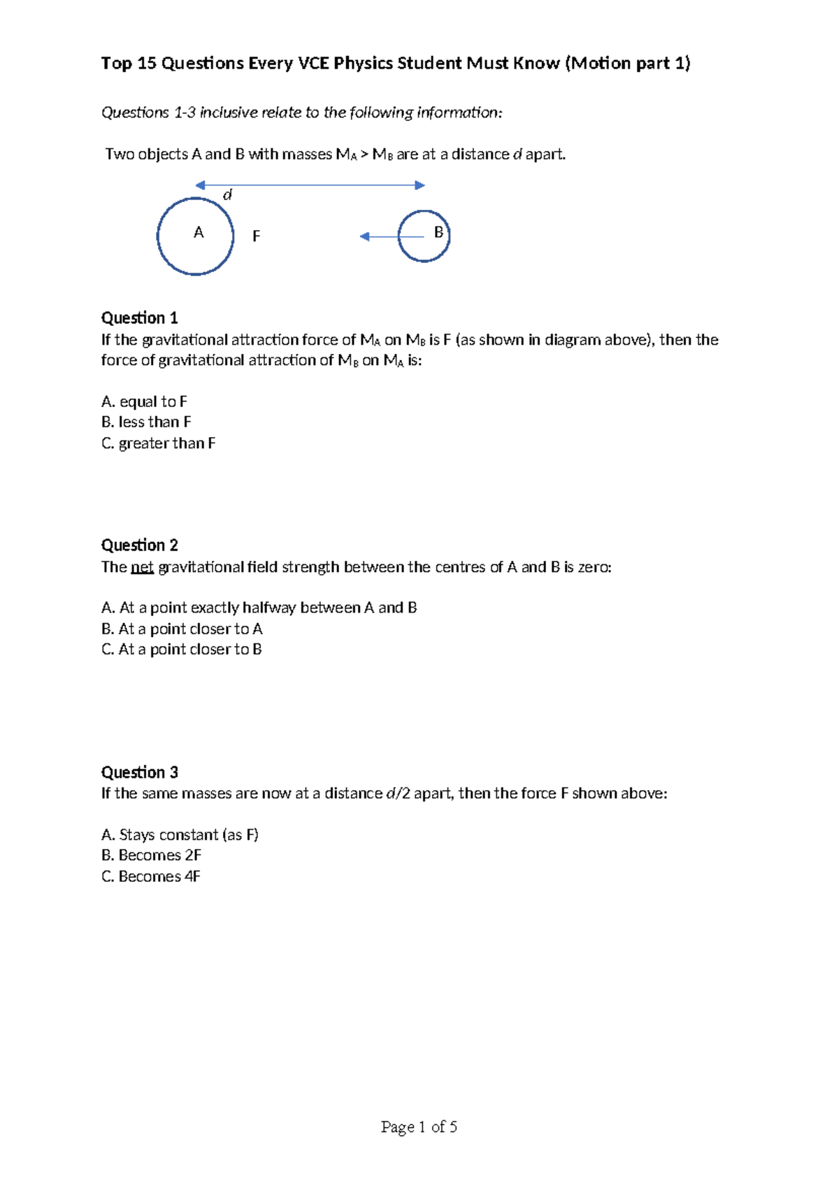 Top 15 VCE Physics Questions on Motion (Part 1) - Studocu