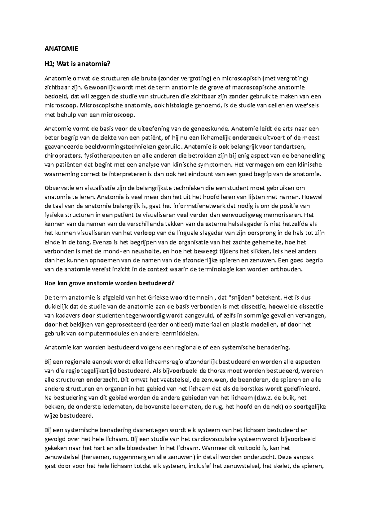Anatomie H114: Basisprincipes en Structuren van het Menselijk Lichaam ...