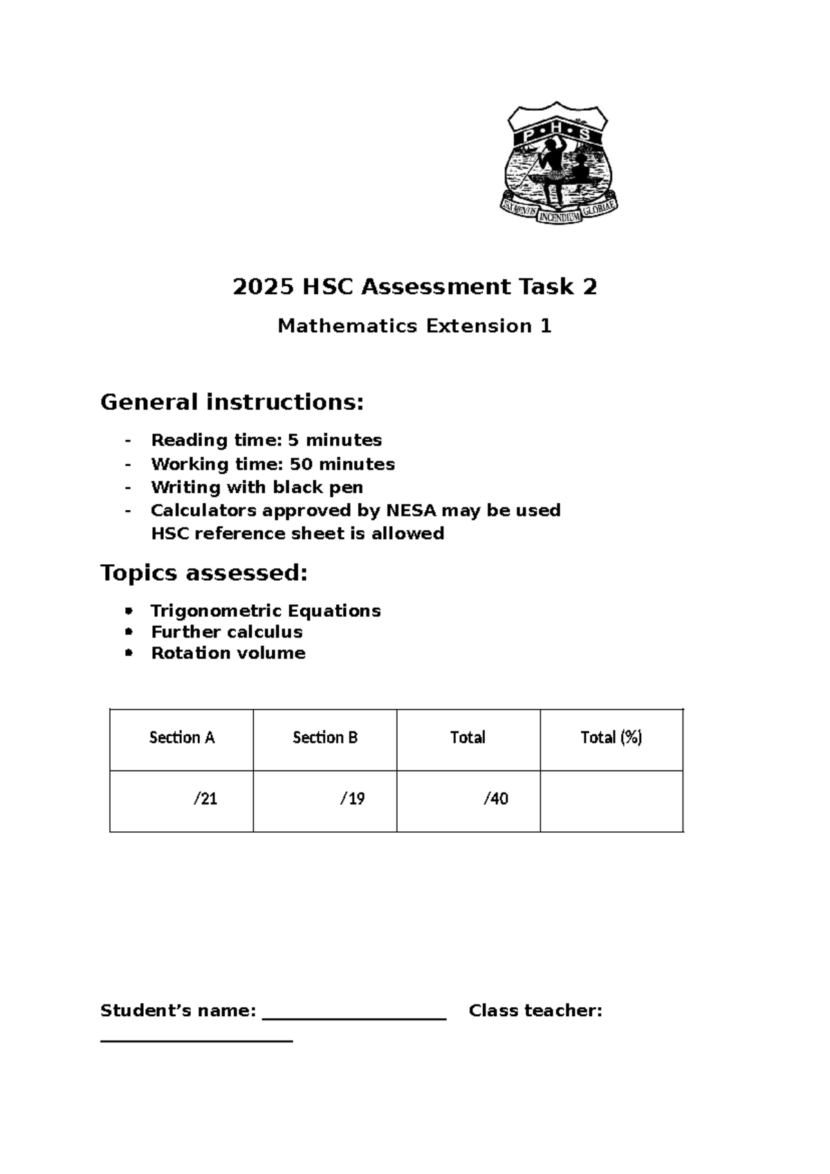 Ext 1 Task 2 2025 - Mathematics Assessment Practice Test - Studocu