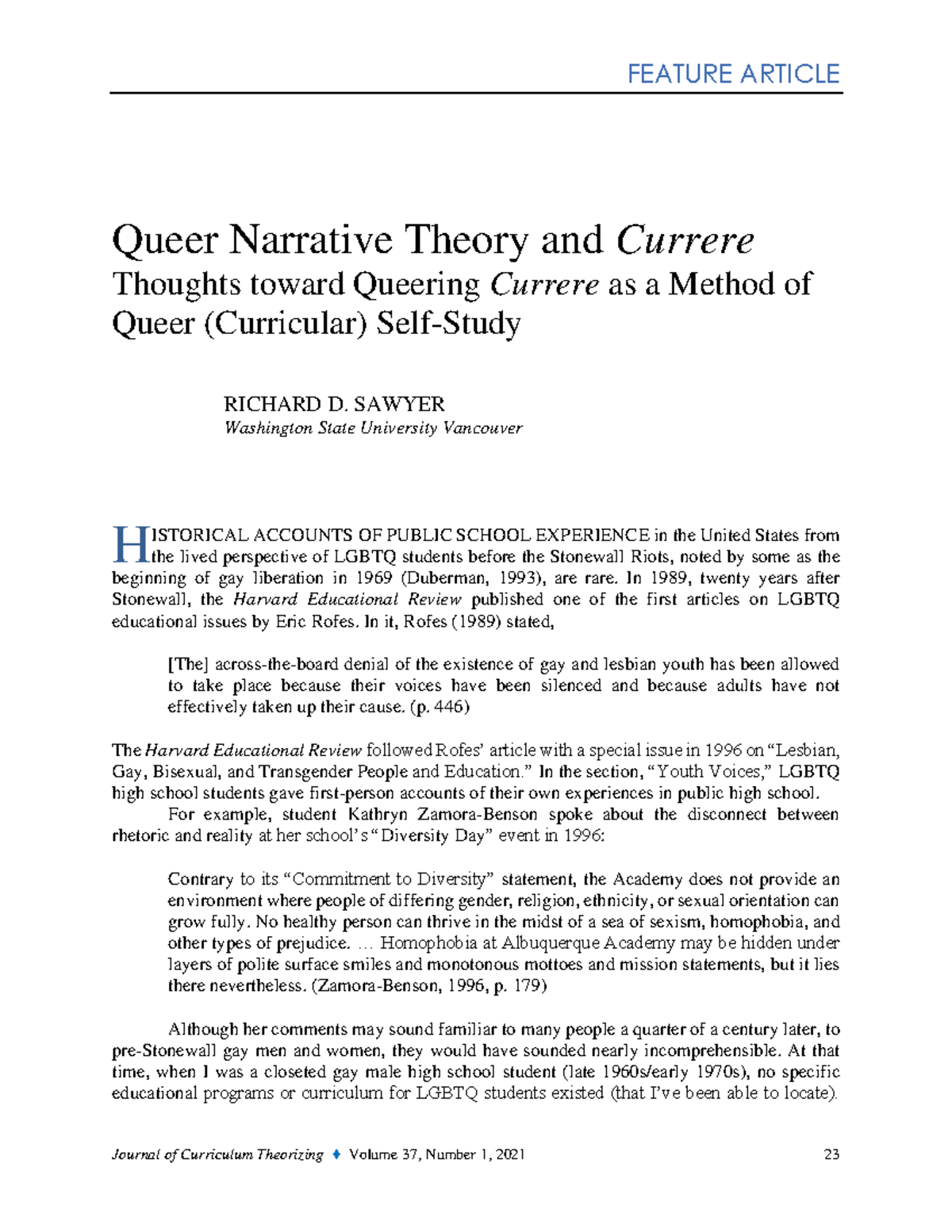 Queer Narrative Theory and Currere: LGBTQ Perspectives in Education ...