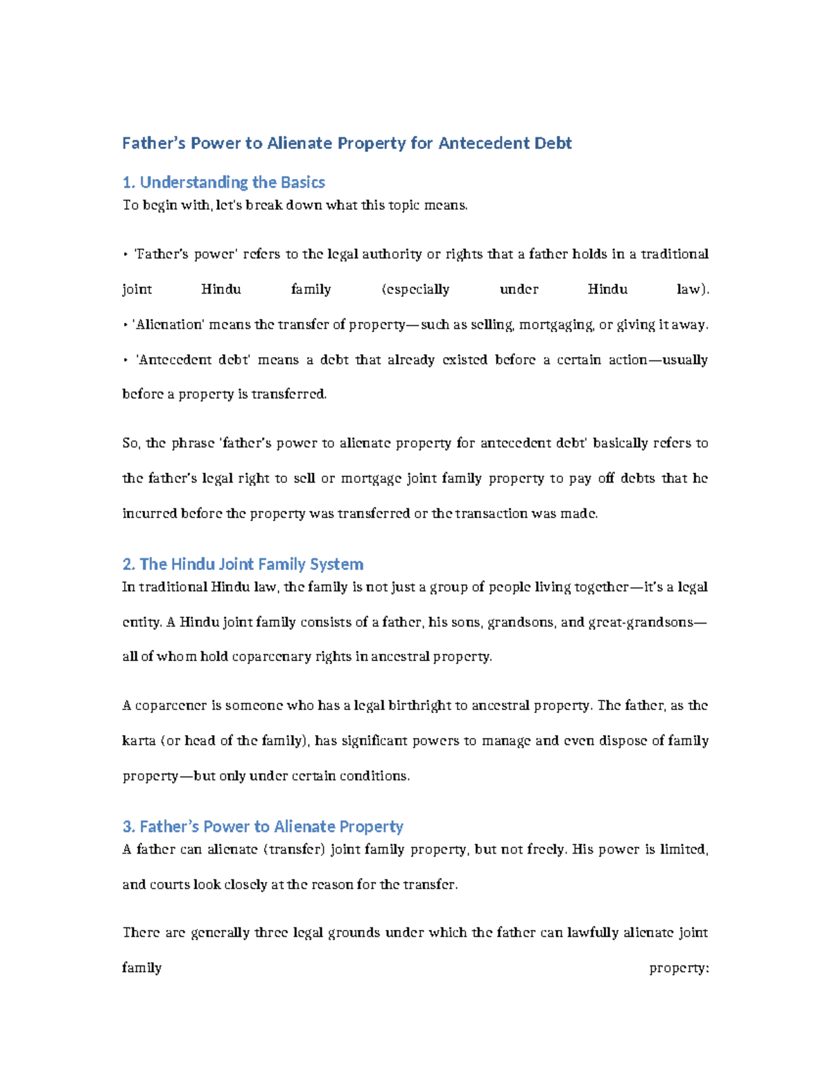 Fathers' Power to Alienate Property for Antecedent Debt: A Study - Studocu
