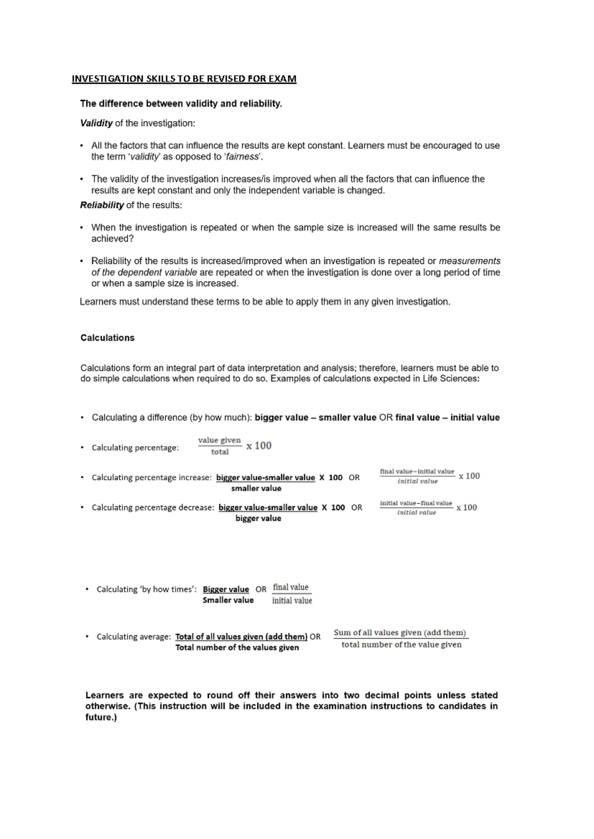 Investigation Practice Questions - INVESTIGATION SKILLS TO BE REVISED ...