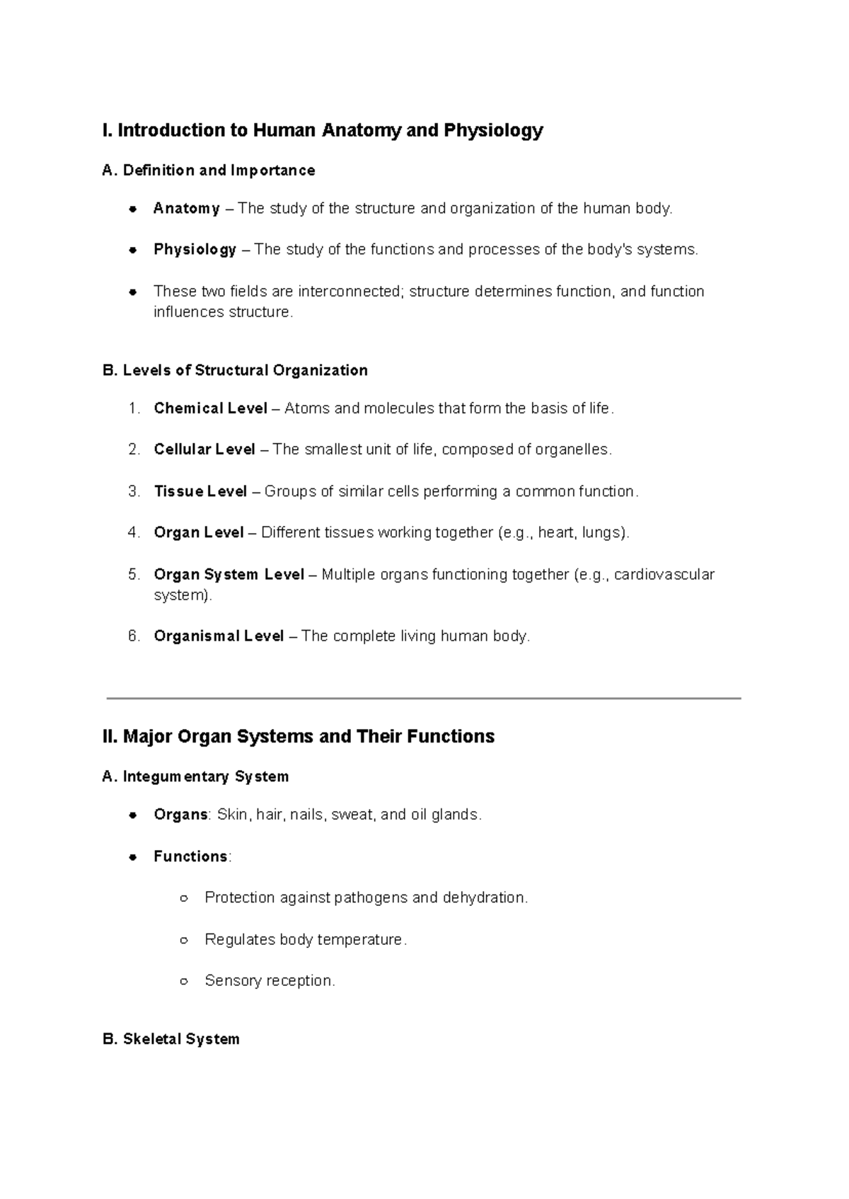 Lecture Notes Introduction to Human Anatomy and Physiology - I ...