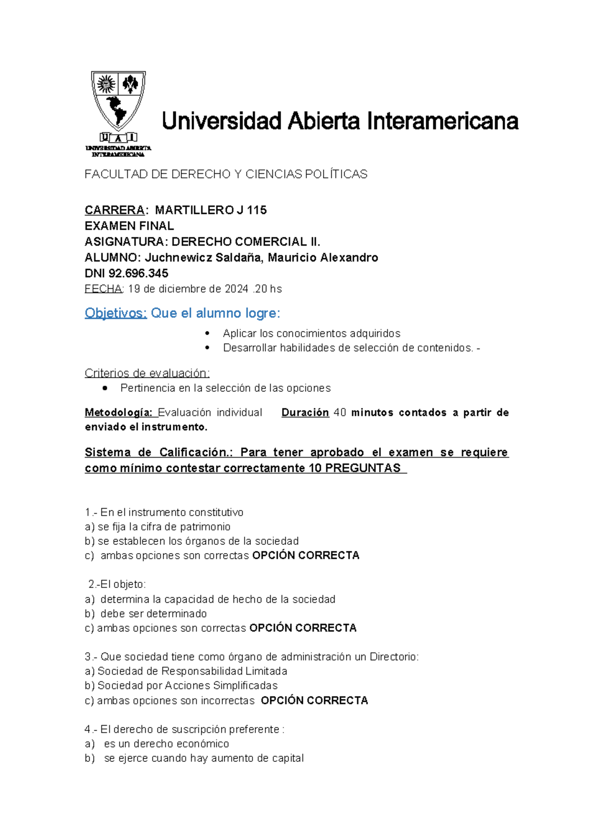 Examen derecho comercial ii Final - FACULTAD DE DERECHO Y CIENCIAS ...