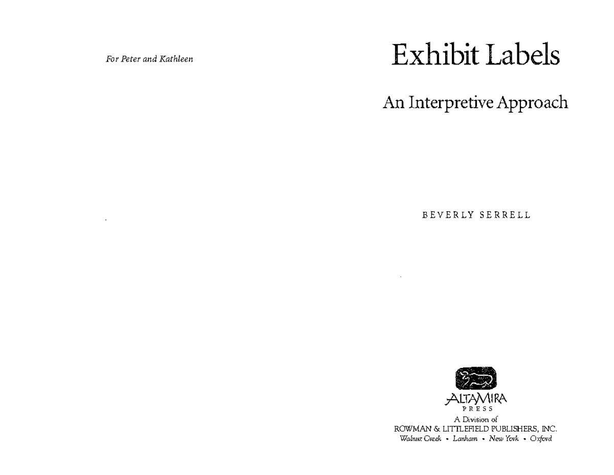 Writing Visitor-Friendly Exhibit Labels: An Interpretive Approach - For ...