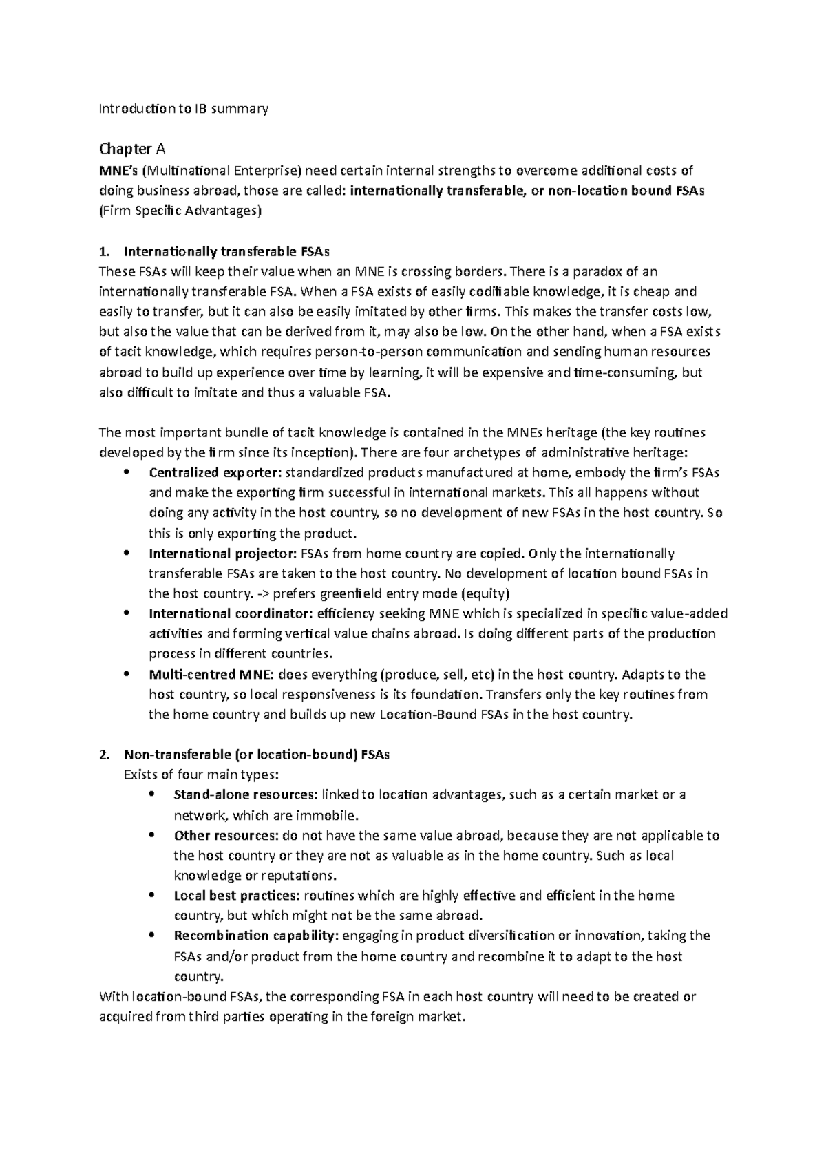 Final Exam Summary: Key Concepts in IB & International Strategies ...