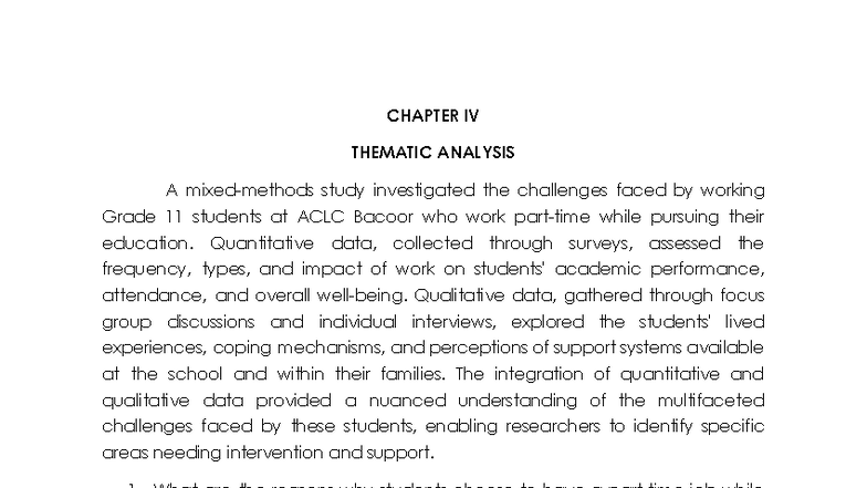 CHAP-4: Thematic Analysis of Challenges for Grade 11 Working Students ...