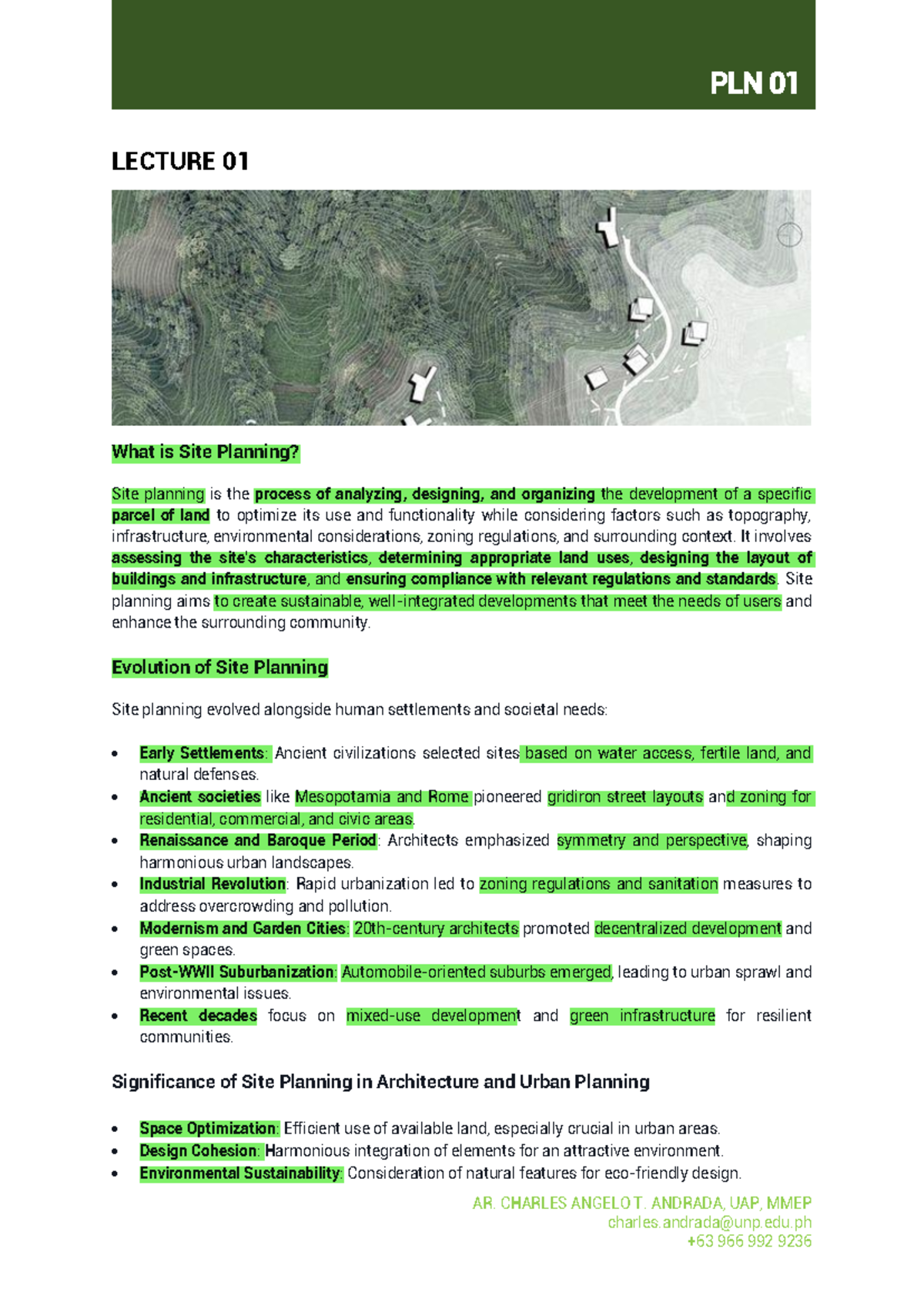 PLN 01 Lecture 01 & 02: Key Concepts in Site Planning and Analysis ...