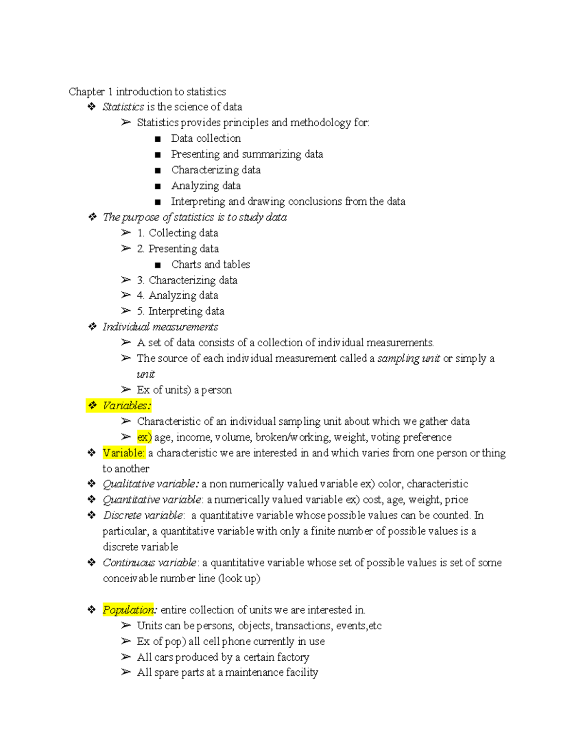 Statistics 101: Chapter 1 Notes on Data Collection and Analysis - Studocu