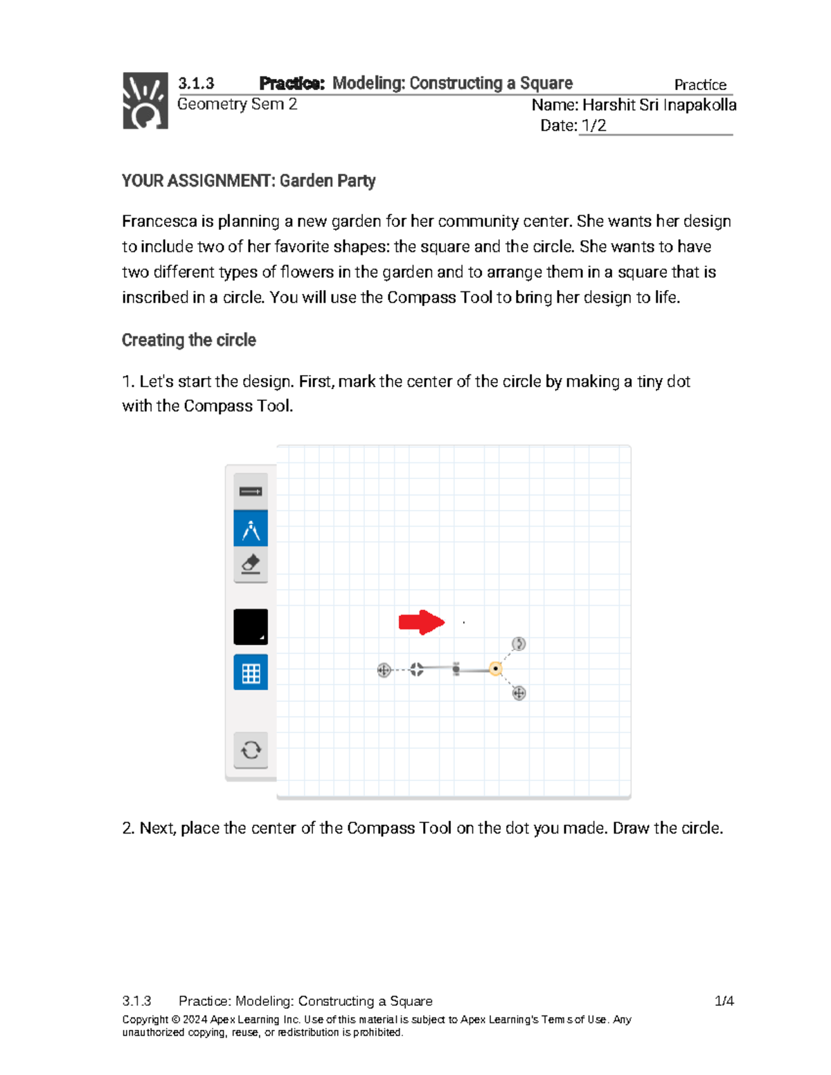 3.1.3 Practice - Constructing a Square in Geometry 3001003 Xv Su2h P24 ...