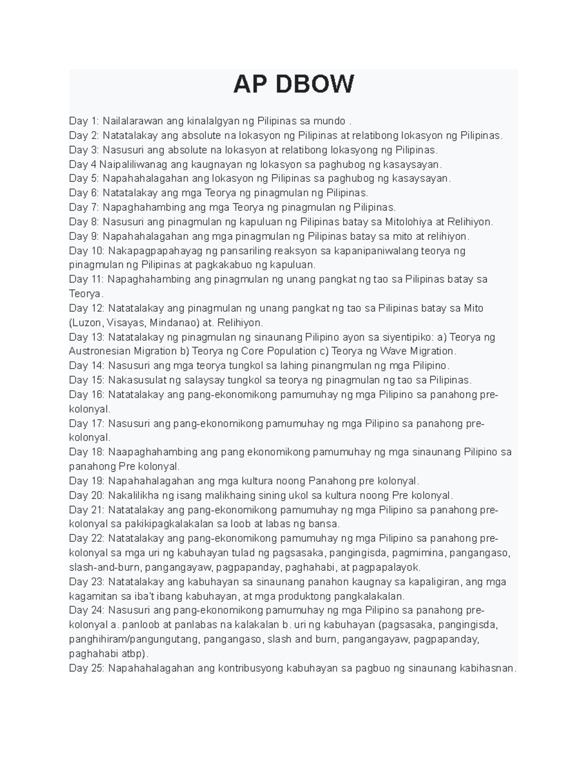 AP DBOW - HEHEHEHEHHEE - AP DBOW Day 1: Nailalarawan ang kinalalgyan ng ...