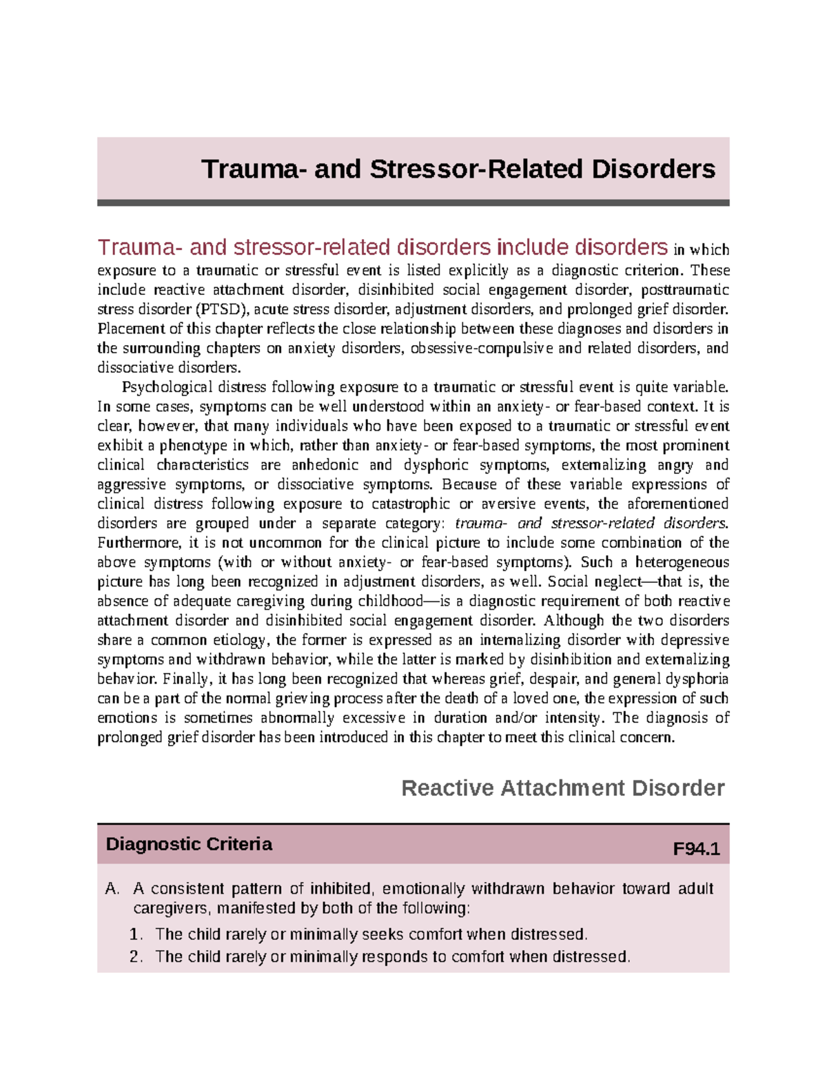PTSD - Post Traumatic Stress Disorder - F 94. 1 Trauma- and Stressor ...