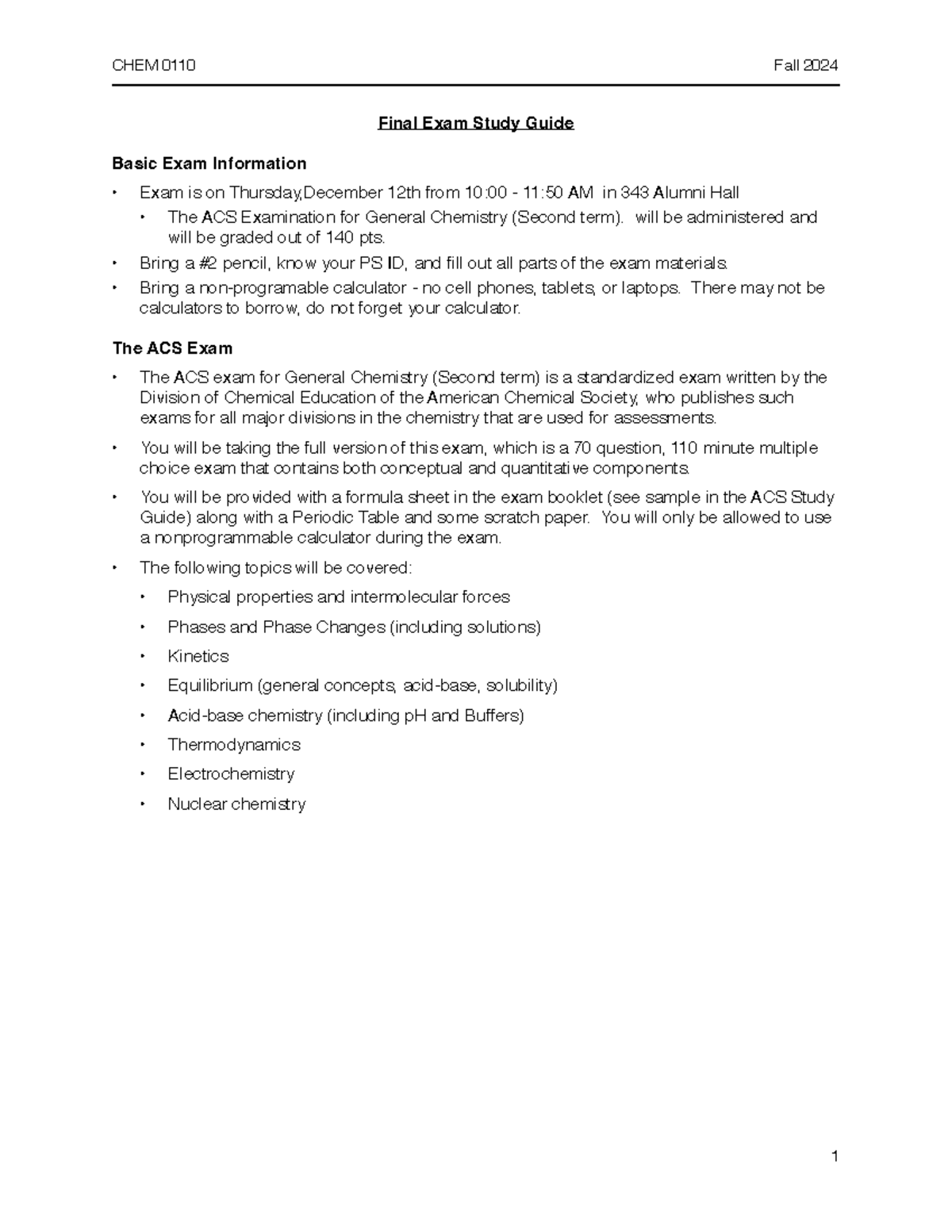 Final sg 2251 - Final Exam Study Guide Basic Exam Information • Exam is ...