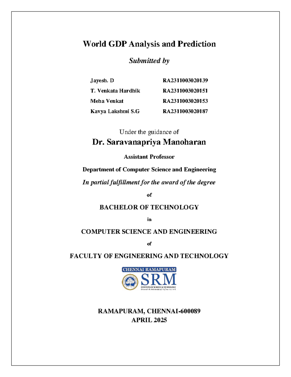 GDP Analysis and Prediction Using AI Techniques for 21CSC206T - Studocu