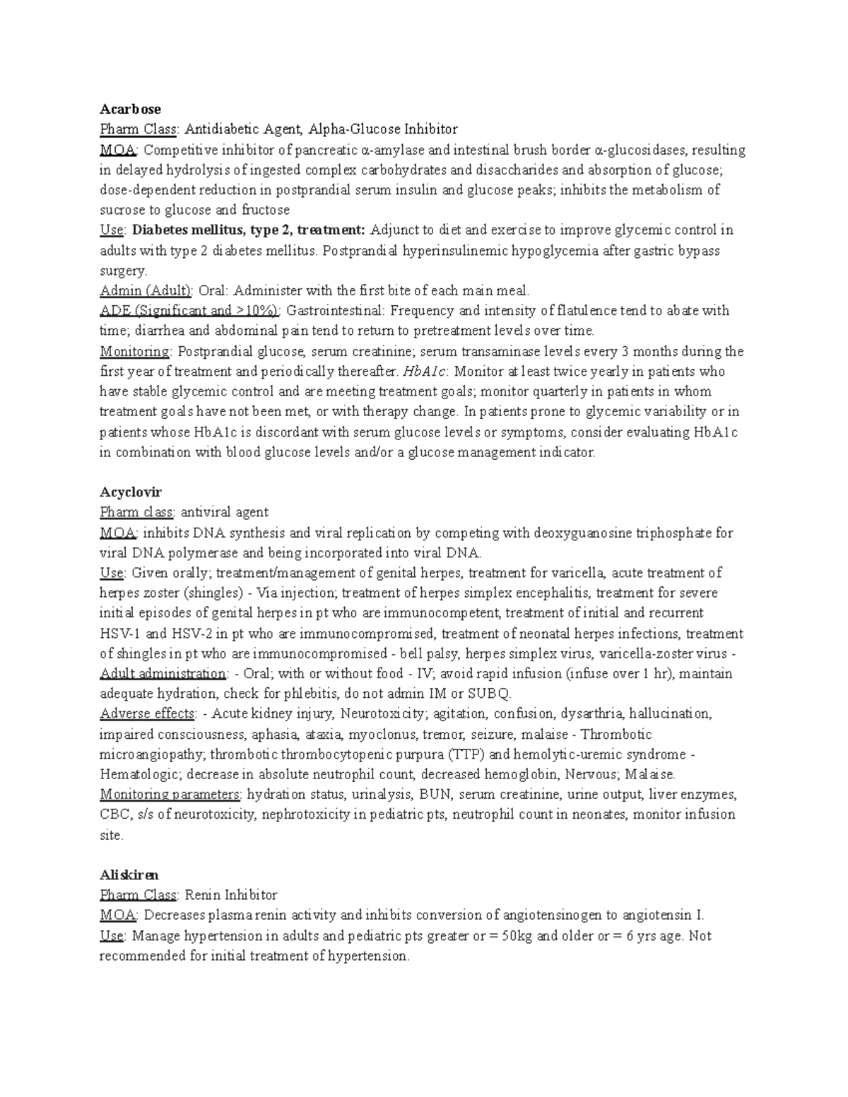 Medication Notes: Pharmacology and Clinical Use of Key Agents - Studocu