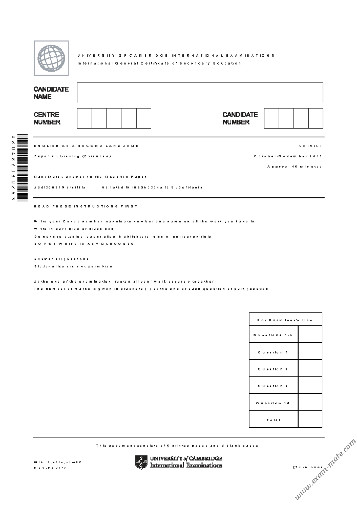 0510 W10 Listening Paper - IGCSE English as a Second Language - Studocu